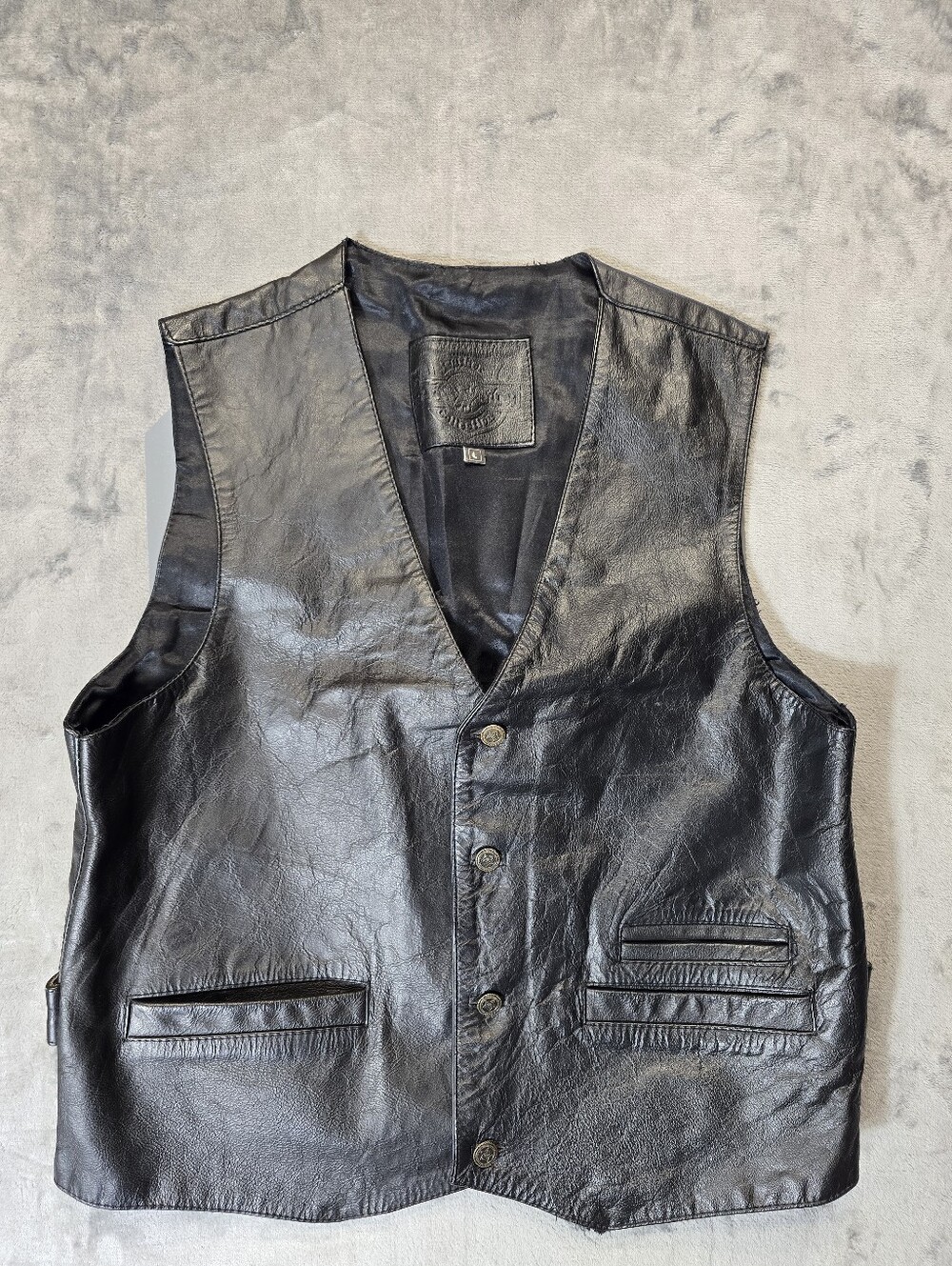 Vintage Leather Products Biker Vest Cowbot Gilet Sizr Large Black Mid Weight